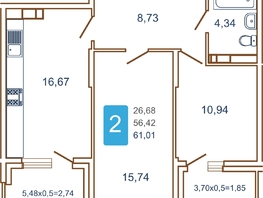 Продается 2-комнатная квартира ЖК Хорошая погода, литера 1, 66.25  м², 7950000 рублей