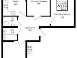 Продается 3-комнатная квартира ЖК Клубный квартал Европа 6, литера 6, 66.3  м², 11565372 рублей