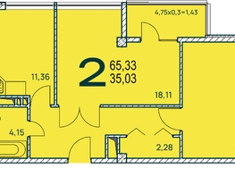 Продается 2-комнатная квартира ЖК Две реки, 63.74  м², 10070920 рублей