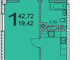 Продается 1-комнатная квартира ЖК Две реки, 42.99  м², 8103615 рублей