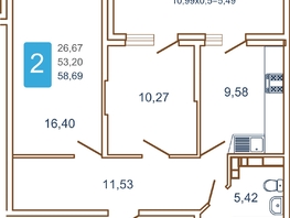 Продается 2-комнатная квартира ЖК Хорошая погода-2, литера 2, 58.25  м², 7630750 рублей