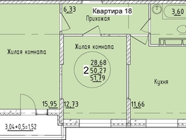 Продается 2-комнатная квартира ЖК Друг, литера 3, 51.79  м², 6499645 рублей