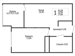 Продается 1-комнатная квартира МКР Любимово, 16 квартал литер 1, 36.7  м², 5899000 рублей