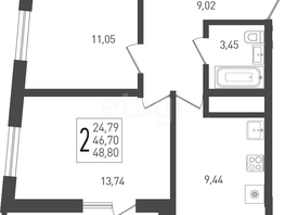 Продается 2-комнатная квартира ЖК Огурцы, литера 2, 48.8  м², 5900000 рублей