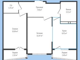 Продается 2-комнатная квартира ЖК Лучший, литер 1, 46.2  м², 5600000 рублей