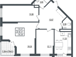 Продается 3-комнатная квартира ЖК Сограт, литера 9, 91.95  м², 18199203 рублей