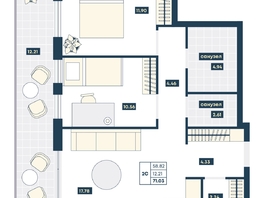 Продается 2-комнатная квартира ГК AZIMUT Парк Отель Лучи Анапы, 71.03  м², 25357710 рублей