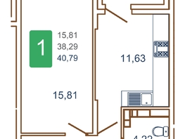 Продается 1-комнатная квартира ЖК Хорошая погода, литера 2, 43.05  м², 5596500 рублей