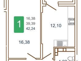 Продается 1-комнатная квартира ЖК Хорошая погода, литера 2, 43.95  м², 5713500 рублей