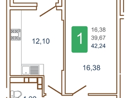 Продается 1-комнатная квартира ЖК Хорошая погода-2, литера 1, 43.1  м², 5603000 рублей