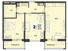 Продается 2-комнатная квартира ЖК Лето, литера 1/2, 54.6  м², 8264140 рублей