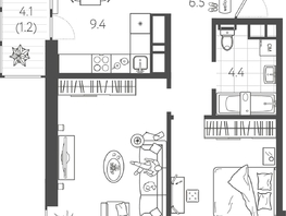 Продается 2-комнатная квартира ЖК Все Свои VIP, литера 8, 49.01 м², 12497550 рублей