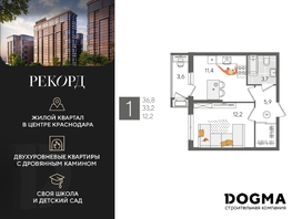 Продается 1-комнатная квартира ЖК Рекорд 2, литера 5, 36.8 м², 8710560 рублей