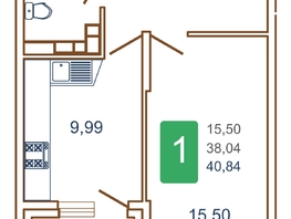 Продается 1-комнатная квартира ЖК Хорошая погода, литера 2, 42.15 м², 5479500 рублей