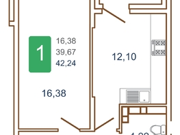 Продается 1-комнатная квартира ЖК Хорошая погода, литера 2, 43.8 м², 5694000 рублей