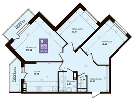 Продается 3-комнатная квартира ЖК Левада, литера 7, 81.4 м², 9185393 рублей