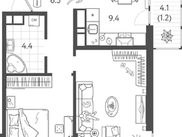 Продается 2-комнатная квартира ЖК Все Свои VIP, литера 8, 49.39 м², 12594450 рублей