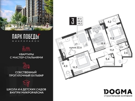Продается 3-комнатная квартира ЖК Парк Победы 2, литера 28, 94.3 м², 13051120 рублей