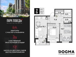 Продается 2-комнатная квартира ЖК Парк Победы 2, литера 30, 70.1 м², 10557060 рублей
