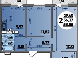 Продается 2-комнатная квартира ЖК Тихорецк, литера 2, 58.55 м², 5328050 рублей
