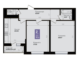 Продается 2-комнатная квартира ЖК Левада, литера 8, 64.9 м², 7526990 рублей