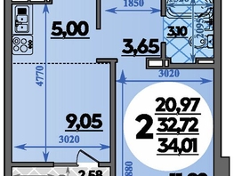 Продается 2-комнатная квартира ЖК Молодежный 2, литера 12, 34.01 м², 4948455 рублей
