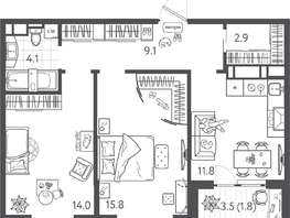 Продается 2-комнатная квартира ЖК Все Свои VIP, литера 3, 59.25 м², 13923750 рублей