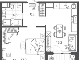 Продается 1-комнатная квартира ЖК Все Свои VIP, литера 3, 43.7 м², 10488000 рублей