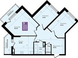 Продается 3-комнатная квартира ЖК Левада, литера 7, 80.9 м², 8529674 рублей