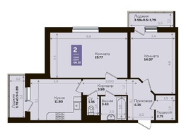 Продается 2-комнатная квартира ЖК Левада, литера 8, 62.8 м², 7283435 рублей
