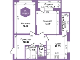 Продается 2-комнатная квартира ЖК Левада, литера 6, 60.81 м², 8262228 рублей