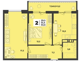 Продается 2-комнатная квартира ЖК Лето, литера 1.2, 53.6 м², 7529000 рублей