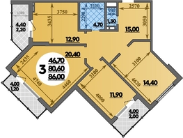 Продается 3-комнатная квартира ЖК Парк у дома, литера 7.2, 86 м², 14519999 рублей