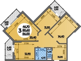 Продается 3-комнатная квартира ЖК Парк у дома, литера 7.2, 86 м², 14200000 рублей