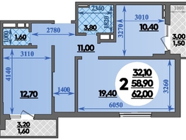 Продается 2-комнатная квартира ЖК Парк у дома, литера 7.2, 62 м², 10090000 рублей