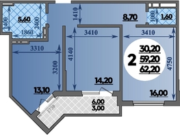 Продается 2-комнатная квартира ЖК Парк у дома, литера 7.2, 62.2 м², 9859999 рублей