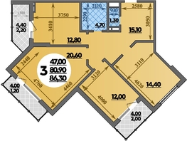 Продается 3-комнатная квартира ЖК Парк у дома, литера 7.2, 86.3  м², 15610000 рублей