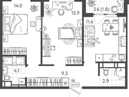 Продается 2-комнатная квартира ЖК Все Свои VIP, литера 4, 59.35  м², 14244000 рублей