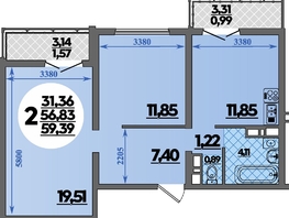 Продается 2-комнатная квартира ЖК Город у моря, литера 8, 59.39 м², 9068853 рублей