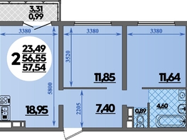 Продается 2-комнатная квартира ЖК Город у моря, литера 8, 57.54 м², 9580410 рублей