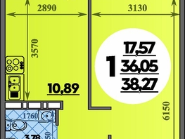 Продается 1-комнатная квартира ЖК Восточный, литера 37, 38.27  м², 4965999 рублей