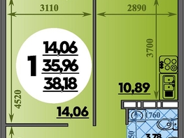 Продается 1-комнатная квартира ЖК Восточный, литера 37, 38.18 м², 5288999 рублей
