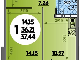 Продается 1-комнатная квартира ЖК Восточный, литера 37, 37.44  м², 5113999 рублей