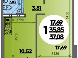 Продается 1-комнатная квартира ЖК Восточный, литера 37, 37.08  м², 5070999 рублей