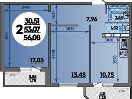 Продается 2-комнатная квартира ЖК Восточный, литера 37, 56.08  м², 6685999 рублей