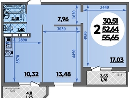 Продается 2-комнатная квартира ЖК Восточный, литера 37, 55.65  м², 6639000 рублей