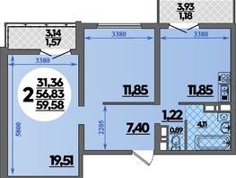 Продается 2-комнатная квартира ЖК Город у моря, литера 8, 59.58 м², 9032328 рублей