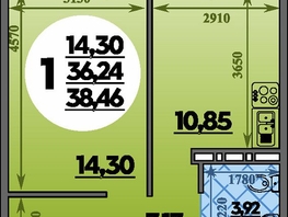 Продается 1-комнатная квартира ЖК Молодежный 2, литера 14, 38.46  м², 5511318 рублей