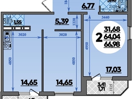 Продается 2-комнатная квартира ЖК Молодежный 2, литера 14, 66.46 м², 7789111 рублей