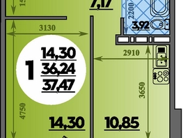 Продается 1-комнатная квартира ЖК Молодежный 2, литера 14, 37.47  м², 5346969 рублей